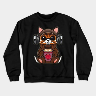 Cute Cat Wearing Headphones Holding Coffee Crewneck Sweatshirt